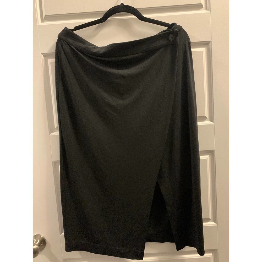 Kiind  silky knit double wrap front black skirt​​​